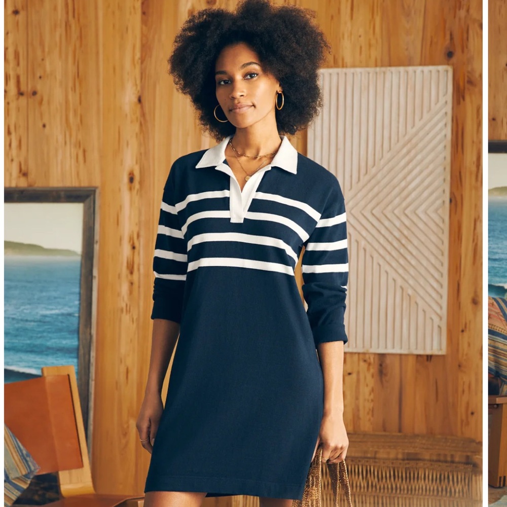Faherty Rugby Jersey Polo Dress in Cape May Stripe Size Small
